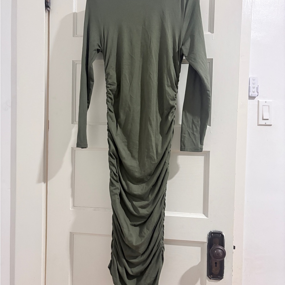 Almost Famous Sage Green Gathered Long Sleeve Dress